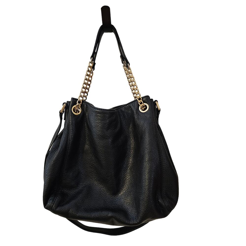 EUC Michael Kors Black Soft Leather Slouch/Hobo Bag with gold chain accents